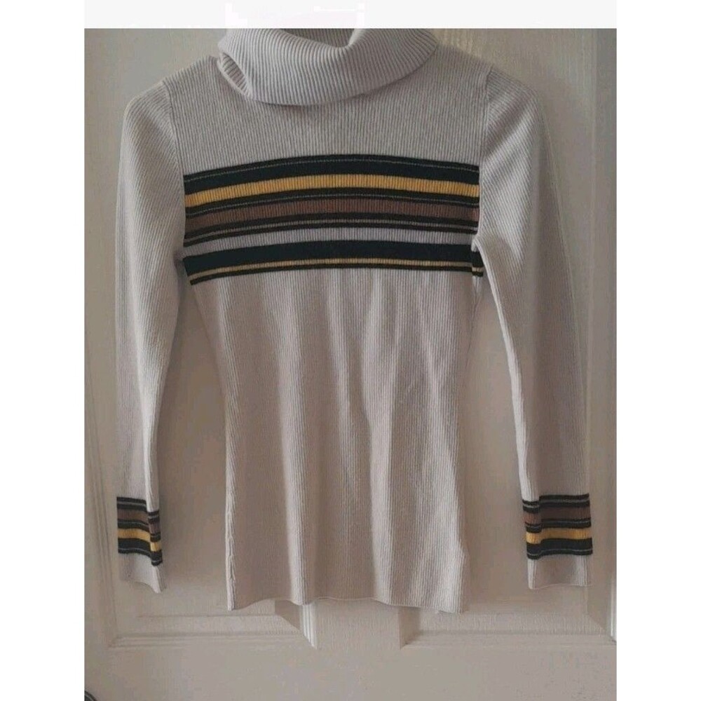 Vintage Canvas Beige Cowl Neck Sweater With Stripes. Size Medium. B64